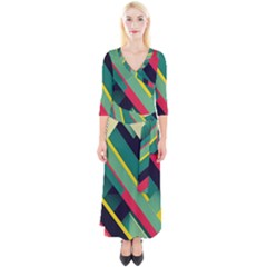 Quarter Sleeve Wrap Maxi Dress 