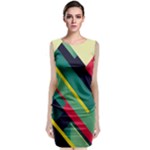 Abstract Geometric Design Pattern Sleeveless Velvet Midi Dress