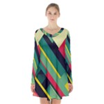 Abstract Geometric Design Pattern Long Sleeve Velvet V-neck Dress