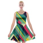 Abstract Geometric Design Pattern Velvet Skater Dress