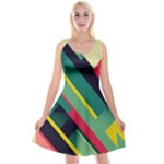 Abstract Geometric Design Pattern Reversible Velvet Sleeveless Dress
