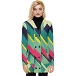 Abstract Geometric Design Pattern Button Up Hooded Coat 