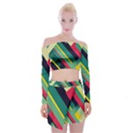 Abstract Geometric Design Pattern Off Shoulder Top with Mini Skirt Set
