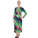 Abstract Geometric Design Pattern Velvet Maxi Wrap Dress