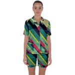 Abstract Geometric Design Pattern Satin Short Sleeve Pajamas Set