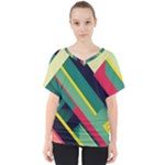 Abstract Geometric Design Pattern V-Neck Dolman Drape Top