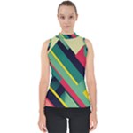 Abstract Geometric Design Pattern Mock Neck Shell Top