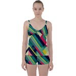 Abstract Geometric Design Pattern Tie Front Two Piece Tankini