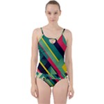 Abstract Geometric Design Pattern Cut Out Top Tankini Set