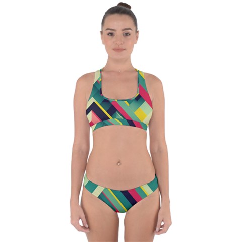 Abstract Geometric Design Pattern Cross Back Hipster Bikini Set from ArtsNow.com