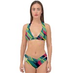Abstract Geometric Design Pattern Double Strap Halter Bikini Set