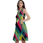 Abstract Geometric Design Pattern Sleeveless V-Neck Skater Dress with Pockets