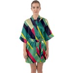 Abstract Geometric Design Pattern Half Sleeve Satin Kimono 
