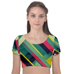 Velvet Short Sleeve Crop Top  