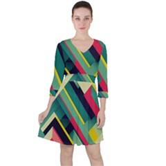 Quarter Sleeve Ruffle Waist Dress 