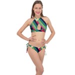 Abstract Geometric Design Pattern Cross Front Halter Bikini Set