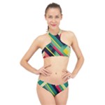 Abstract Geometric Design Pattern High Neck Bikini Set
