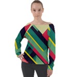 Abstract Geometric Design Pattern Off Shoulder Long Sleeve Velour Top