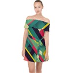 Abstract Geometric Design Pattern Off Shoulder Chiffon Dress