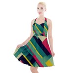 Abstract Geometric Design Pattern Halter Party Swing Dress 