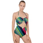 Abstract Geometric Design Pattern Scallop Top Cut Out Swimsuit