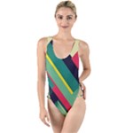 Abstract Geometric Design Pattern High Leg Strappy Swimsuit