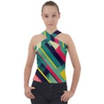 Abstract Geometric Design Pattern Cross Neck Velour Top