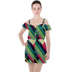 Abstract Geometric Design Pattern Ruffle Cut Out Chiffon Playsuit
