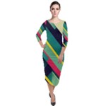 Abstract Geometric Design Pattern Quarter Sleeve Midi Velour Bodycon Dress