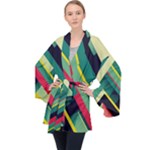 Abstract Geometric Design Pattern Long Sleeve Velvet Kimono 