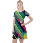 Abstract Geometric Design Pattern Cap Sleeve Velour Dress 