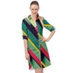 Abstract Geometric Design Pattern Long Sleeve Mini Shirt Dress