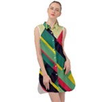 Abstract Geometric Design Pattern Sleeveless Shirt Dress