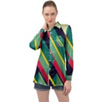Abstract Geometric Design Pattern Long Sleeve Satin Shirt
