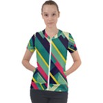 Abstract Geometric Design Pattern Short Sleeve Zip Up Jacket