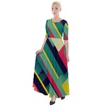 Abstract Geometric Design Pattern Half Sleeves Maxi Dress