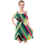 Abstract Geometric Design Pattern Kids  Cut Out Shoulders Chiffon Dress