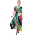 Abstract Geometric Design Pattern Waist Tie Boho Maxi Dress