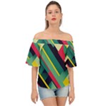 Abstract Geometric Design Pattern Off Shoulder Short Sleeve Top