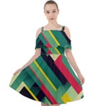 Abstract Geometric Design Pattern Cut Out Shoulders Chiffon Dress