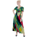 Abstract Geometric Design Pattern Button Up Short Sleeve Maxi Dress
