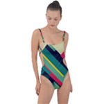 Abstract Geometric Design Pattern Tie Strap One Piece Swimsuit