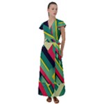 Abstract Geometric Design Pattern Flutter Sleeve Maxi Dress
