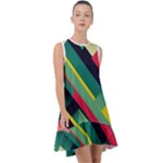 Abstract Geometric Design Pattern Frill Swing Dress
