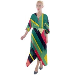 Quarter Sleeve Wrap Front Maxi Dress 