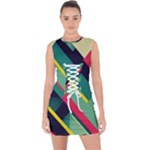 Abstract Geometric Design Pattern Lace Up Front Bodycon Dress