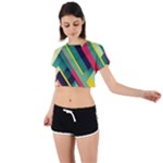 Abstract Geometric Design Pattern Tie Back Short Sleeve Crop T-Shirt