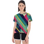 Abstract Geometric Design Pattern Open Back Sport T-Shirt