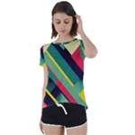 Abstract Geometric Design Pattern Short Sleeve Open Back T-Shirt