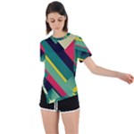 Abstract Geometric Design Pattern Asymmetrical Short Sleeve Sports T-Shirt